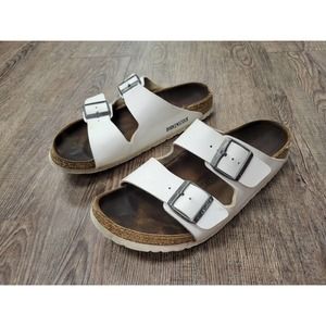 Birkenstock Leather White Womens Slide Sandals Shoes Buckle Euro 40 US 9 Slip On